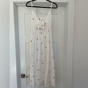 White Cotton Sundress with Gold Embroidered Sun Accents